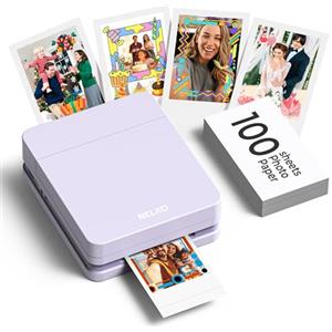 Nelko PP01 Stampante fotografica portatile con 100 fogli di carta e cartuccia d'inchiostro, stampa fotografica istantanea con retro adesivo per iOS/Android, mini stampante tascabile con applicazione