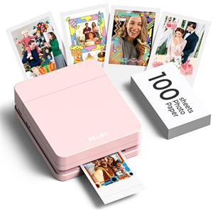 Nelko PP01 - Stampante fotografica portatile con 100 fogli di carta e cartuccia d'inchiostro, stampa istantanea di foto per iOS/Android, mini stampante tascabile con app di editing