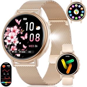 BENYAR SMART Orologio Smartwatch Donna con Torcia LED, 1,26'' HD Schermo Smartwatch Elegante Donna con Funzione Telefono, Impermeabile IP68, 110+ Modalità Sportive, Ciclo Mestruale per iOS Android, 2 Cinturini