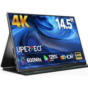 UPERFECT Monitor Portatile 14.5" 4K 3840×2400 UHD, 125% sRGB 600Nits 2000:1 Contrasto 16:10 Opaco, Ultra-Sottile con Struttura in Metallo, Monitor da Viaggio per Laptop, PC, Phone e Console di Gioco