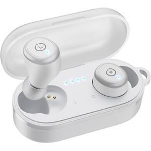 TOZO T10 Cuffie Bluetooth 5.3 con Controlli Touch ORIGX 2.0 Acustica EQ Regolazione 55 Ore Riproduzione Supporti Caricatore Wireless e USB Tipo C IPX8 Bianco