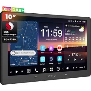 ATOTOZONE [10.1" QLED] DAB+ Autoradio 2 Din Android, Agente AI, Avviso Golden Hour, Protezione Parcheggio, 8G+128G, Carplay Senza Fili & Android Auto, 4G LTE, Audio 7.1.2 CH, Ingresso HDMI, X10DG211E