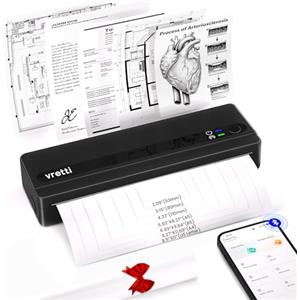 vretti Stampante portatile A4, stampante termica PB821 Stampante Inkless, stampante termica portatile Compatibile con Smartphone e PC,Supporta carta termica A4 (210 x 297 mm)
