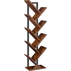 HOOBRO Libreria ad albero, scaffale a 9 livelli autoportante, libreria industriale con ripiani in legno, ufficio domestico, marrone rustico, EBF08SJ01G1