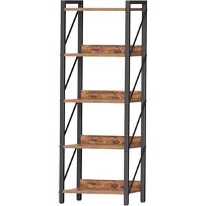 HOOBRO Scaffale a 5 Ripiani in Stile Industriale, Libreria Angolare, Scaffale a Scala, con Struttura in Metallo, per Soggiorno, Camera, Ufficio, Cucina o Ingresso, Marrone Vintage e Nero EBF73SJ01