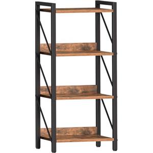 HOOBRO Scaffale a 4 Ripiani in Stile Industriale, Libreria Angolare, Scaffale a Scala, con Struttura in Metallo, per Soggiorno, Camera, Ufficio, Cucina o Ingresso, Marrone Vintage e Nero EBF40SJ01