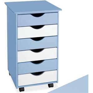 tectake® Cassettiera Ufficio con Ruote 65x36x40cm, Cassettiera Scrivania, Mobiletto salvaspazio 6 Cassetti, Organizer cancelleria, Cassetti Scrivania, Mobiletto con Ruote per Ufficio, Studio - Blu