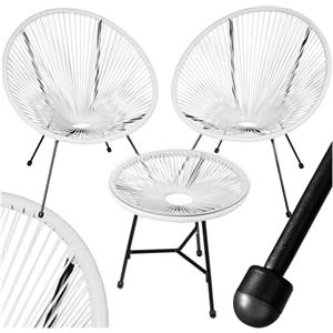tectake® Set 2 Sedie Santana con Tavolo da Esterno, Set in Stile Retrò, Tavolo con Piano in Vetro di Sicurezza Rimovibile, Telaio in Acciaio, Adatto per Interni ed Esterni - Bianco