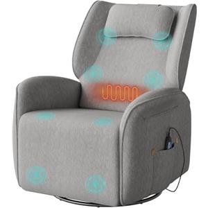 WOLTU Poltrona Massaggiante Elettrica con Riscaldamento, Dondolo, Rotazione, Poltrona con Poggiatesta, Tasche Laterali, Porte USB e Type-C, Portata 150 kg, in Ciniglia, per Soggiorno e Ufficio, Grigio