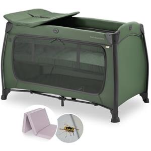 hauck Lettino Da Viaggio Play N Relax Center Set con Materasso Comfort e Zanzariera - Culla Neonato 120x60cm con 2 Livello, Fasciatoio, Borsa e Apertura - Verde Scuro