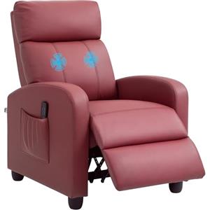 HOMCOM Poltrona Relax Massaggiante con 8 Modalità e 5 Intensità, Poltrona Reclinabile con Poggiapiedi e Telecomando, Pelle PU - 68x88x98 cm, Rosso Scuro