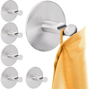RICOO Ganci Adesivi Premium MH016-6, Set da 6 Gancetti Adesivi per Bagno e Cucina Porta Accappatoio e Asciugamani Appendiabiti Adesivo Acciaio inox Argento Stile Moderno