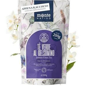 Monte Nativo Tè al gelsomino Monte Nativo (200 g) - Tè verde al gelsomino essiccato delicatamente in qualsiasi momento - 100% puro e naturale