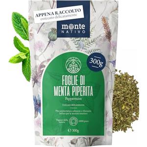 Monte Nativo Menta piperita Tisana Monte Nativo (300g) - Peppermint Tea senza additivi - Infusi e tisane per la tazza di tè più deliziosa - Raccolte ed Essiccate Delicatamente - Tè alle erbe aromatico - Herbal Tea