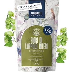 Monte Nativo Fiori di luppolo interi Monte Nativo (150g) - Hoptea delicatamente essiccato da fiori di luppolo aromatici e saporiti - 100% puro e naturale luppolo, senza additivi - Tè al luppolo