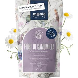 Monte Nativo Fiori di camomilla secchi Monte Nativo (250g) - Erbe aromatiche senza additivi - Infusi e tisane per la tazza di tè più deliziosa - Raccolte ed Essiccate Delicatamente - Herbal Tea