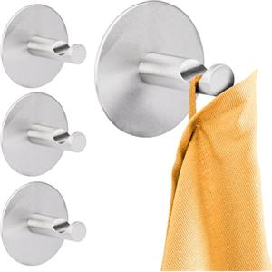 RICOO Ganci Adesivi Premium MH016-4, Set da 4 Gancetti Adesivi per Bagno e Cucina Porta Accappatoio e Asciugamani Appendiabiti Adesivo Edelstahl Argento Stile Moderno