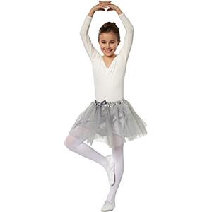 dressforfun 900394 - Tutù per Bambini, in Tulle a 3 strati, con Sottogonna in Raso integrata (128, Grigio)