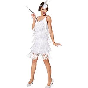 dressforfun Costume da donna Charleston Diva | Eccitante costume e un sogno di colore bianco | Fascia per capelli con fiore finto e piuma (M | No. 301586)
