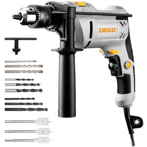 DEKOPRO Trapano a Percussione: DEKOPRO 900W Trapano Elettrico a Filo con Mandrino Autoserrante da 13mm, Funzione 2 in 1, 12 Punte, 0-3000 giri/min, Impugnatura Ausiliaria a 360° - per Calcestruzzo e Legno