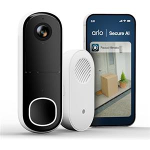 Arlo Essential HD Videocitofono + Campanello Chime, Telecamera WiFi Esterno Senza Fili, Campanello Senza Fili Da Esterno, Citofono Smart, Sensore Movimento, Sirena, Prova Inclusa Arlo Secure, Bianco