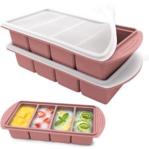 VEEKAY 2 Pezzi Stampo per Congelatore in Silicone con Coperchio, 4 Scomparti da 250 ml, Contenitore Impilabile senza BPA per Zuppa, Brodo, Salsa, Meal Prep