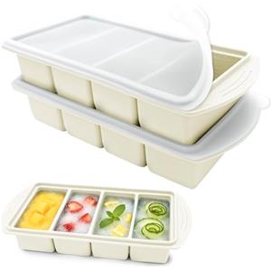 VEEKAY 2 Pezzi Stampo per Congelatore in Silicone con Coperchio, 4 Scomparti da 250 ml, Contenitore Impilabile senza BPA per Zuppa, Brodo, Salsa, Meal Prep