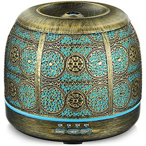 SALKING Diffusore di Oli Essenziali 500ml in Metallo, Umidificatore ad Ultrasuoni con 7 Colori LED, Aromaterapia Senza BPA per Profumazione Ambiente