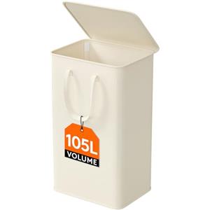 Lifewit Cesta Portabiancheria Salvaspazio con Coperchio, Cesto Biancheria Sporca Sottile con Manici, Portabiancheria Sporca Pieghevole per Camera da Letto, Bagno, Lavanderia, 105 L, Bianco