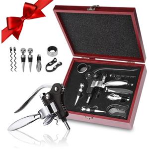 Qdreclod Cavatappi, 8 Pezzi Apribottiglie Professionali Set di Accessori da Vino con Scatola Regalo, Apribottiglie Vino con Aeratore, Versatore, Tappi, Tagliacapsule, Spirali di Ricambio e Anello Antigoccia