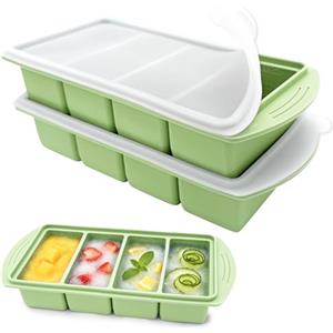 VEEKAY 2 Pezzi Stampo per Congelatore in Silicone con Coperchio, 4 Scomparti da 250 ml, Contenitore Impilabile senza BPA per Zuppa, Brodo, Salsa, Meal Prep