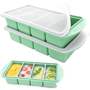 VEEKAY 2 Pezzi Stampo per Congelatore in Silicone con Coperchio, 4 Scomparti da 250 ml, Contenitore Impilabile senza BPA per Zuppa, Brodo, Salsa, Meal Prep
