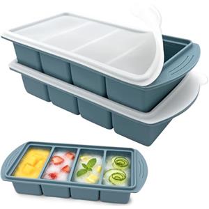 VEEKAY 2 Pezzi Stampo per Congelatore in Silicone con Coperchio, 4 Scomparti da 250 ml, Contenitore Impilabile senza BPA per Zuppa, Brodo, Salsa, Meal Prep