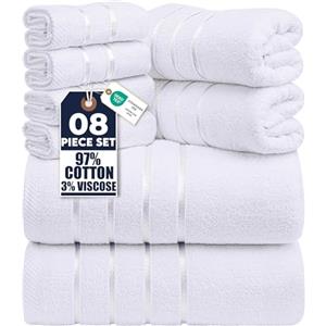 Utopia Towels - Set Di Asciugamani Di Lusso Da 8 Pezzi, 2 Asciugamani Da Bagno, 2 Asciugamani A Mano e 4 Strofinacci, Altamente Assorbenti 97% Cotone Filato Ad Anello(Bianco)