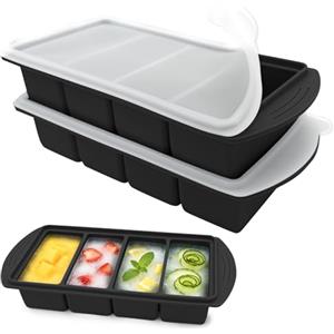 VEEKAY 2 Pezzi Stampo per Congelatore in Silicone con Coperchio, 4 Scomparti da 250 ml, Contenitore Impilabile senza BPA per Zuppa, Brodo, Salsa, Meal Prep