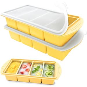 VEEKAY 2 Pezzi Stampo per Congelatore in Silicone con Coperchio, 4 Scomparti da 250 ml, Contenitore Impilabile senza BPA per Zuppa, Brodo, Salsa, Meal Prep