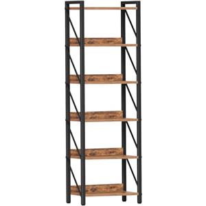 HOOBRO Scaffale a 6 Ripiani in Stile Industriale, Libreria Angolare, Scaffale a Scala, con Struttura in Metallo, per Soggiorno, Camera, Ufficio, Cucina o Ingresso, Marrone Vintage e Nero EBF72SJ01
