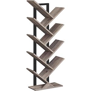 HOOBRO Libreria ad albero, scaffale a 9 livelli autoportante, libreria industriale con ripiani in legno, ufficio domestico, Greige e Nero, EBG08SJ01G1