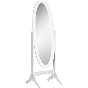 HOMCOM Specchio da Terra di Design, Specchio a Figura Intera con Inclinazione Regolabile, Autoportante, Cornice Ovale e Piedini in Legno, 147x46 cm, Bianco