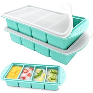 VEEKAY 2 Pezzi Stampo per Congelatore in Silicone con Coperchio, 4 Scomparti da 250 ml, Contenitore Impilabile senza BPA per Zuppa, Brodo, Salsa, Meal Prep