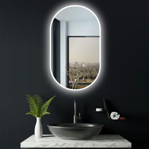 ApeJoy Specchio da bagno ovale a LED, 45 x 75 cm, con illuminazione, specchio da bagno con interruttore tattile, regolabile, bianco caldo/bianco freddo/neutro 3000-6500 K AJ49