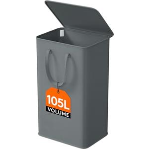 Lifewit Cesta Portabiancheria Salvaspazio con Coperchio, Cesto Biancheria Sporca Sottile con Manici, Portabiancheria Sporca Pieghevole per Camera da Letto, Bagno, Lavanderia, 105 L, Grigio