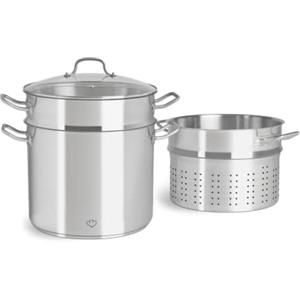 Springlane Kitchen SPRINGLANE - Pentola in acciaio inox con coperchio in vetro, 11 l, per verdure a induzione, pentola per zuppa, pentola per pasta con colino e colino per pasta