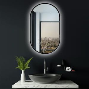 ApeJoy Specchio da bagno ovale a LED, 45 x 75 cm, con cornice in metallo nero opaco, illuminazione da bagno con interruttore tattile, specchio regolabile, bianco caldo/bianco freddo/neutro