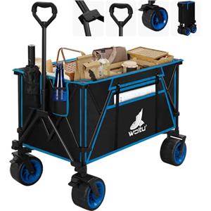 WOLTU Carrello Pieghevole con Ruote da Spiaggia, Carrello da Giardino, Campeggio, Viaggio, Spesa, Borsa di Trasporto, Oxford+Acciaio, Nero+Blu