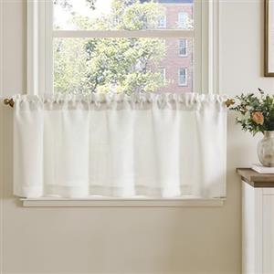TOPICK Tenda Cucina Tende Corte Piccole Brise Vento, Bianco 125x40 cm 1 Pannello con Passante per Traversa Per Finestra, Armadio, Mobile Basso, Camera e Copertura Sotto Lavandino