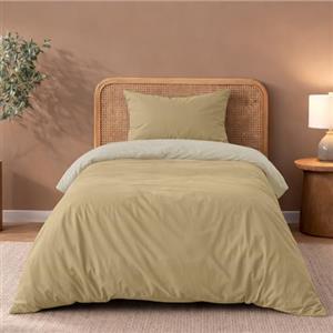 Twinzen Set Copripiumino Singolo 135x200cm Reversibile Beige/Sabbia, con 1 Federa 50x70cm - Set Copripiumino Matrimoniale Microfibra - Oeko-Tex