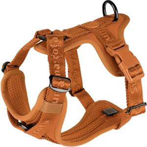 Sunraymascota Pettorina per cani con morbida imbottitura in lycra, comoda pettorina in rete traspirante, taglia regolabile per razze piccole, medie e grandi, con due fibbie (marrone carmelo, XL)