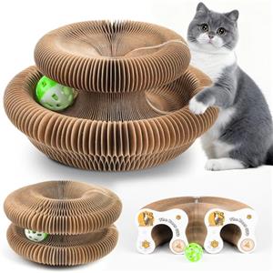 EXTFANS Tiragraffi per Gatti Interattiva con Palla Giocattolo, Cuccia per Gatti Rotondo Pieghevole, Tiragraffi per Gatti per la Casa per Animali Domestici (C)
