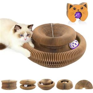 EXTFANS Tiragraffi per Gatti Interattiva con Palla Giocattolo, Cuccia per Gatti Rotondo Pieghevole, Tiragraffi per Gatti per la Casa per Animali Domestici (C)